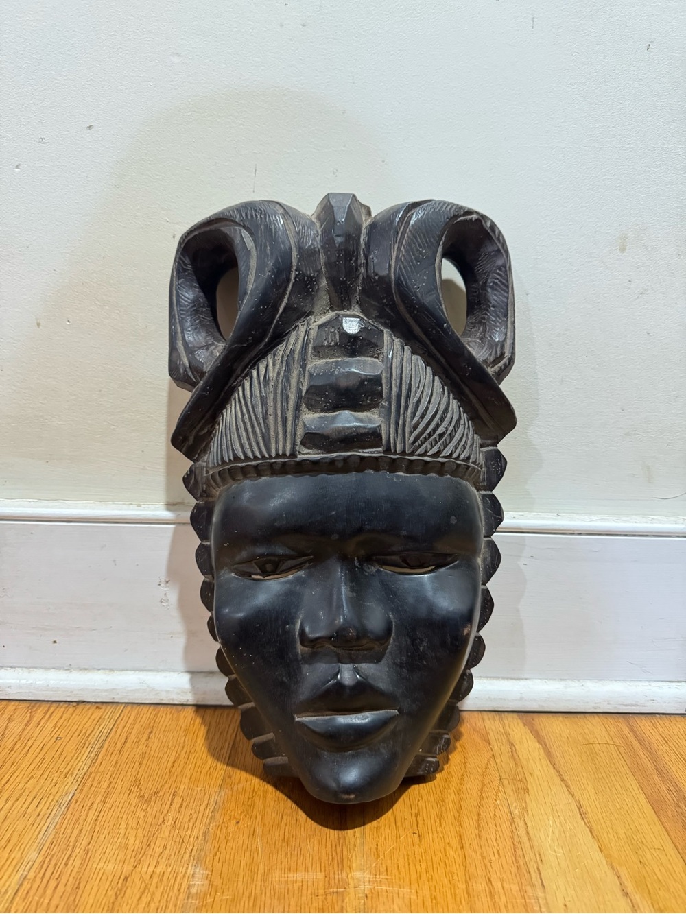 Black Hand-Carved Tribal Face Wall Mask - Home Accents